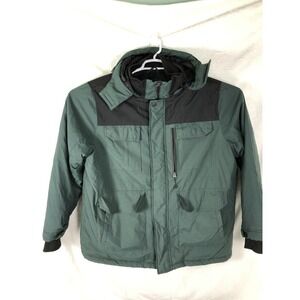 SwissTech Jacket Mens XL Green‎ Black Hooded Quilted Insulated Parka Winter Coat